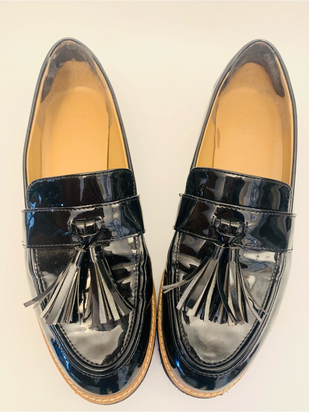 Franco Sarto Black Patent Loafer with Tassels Size 7.5